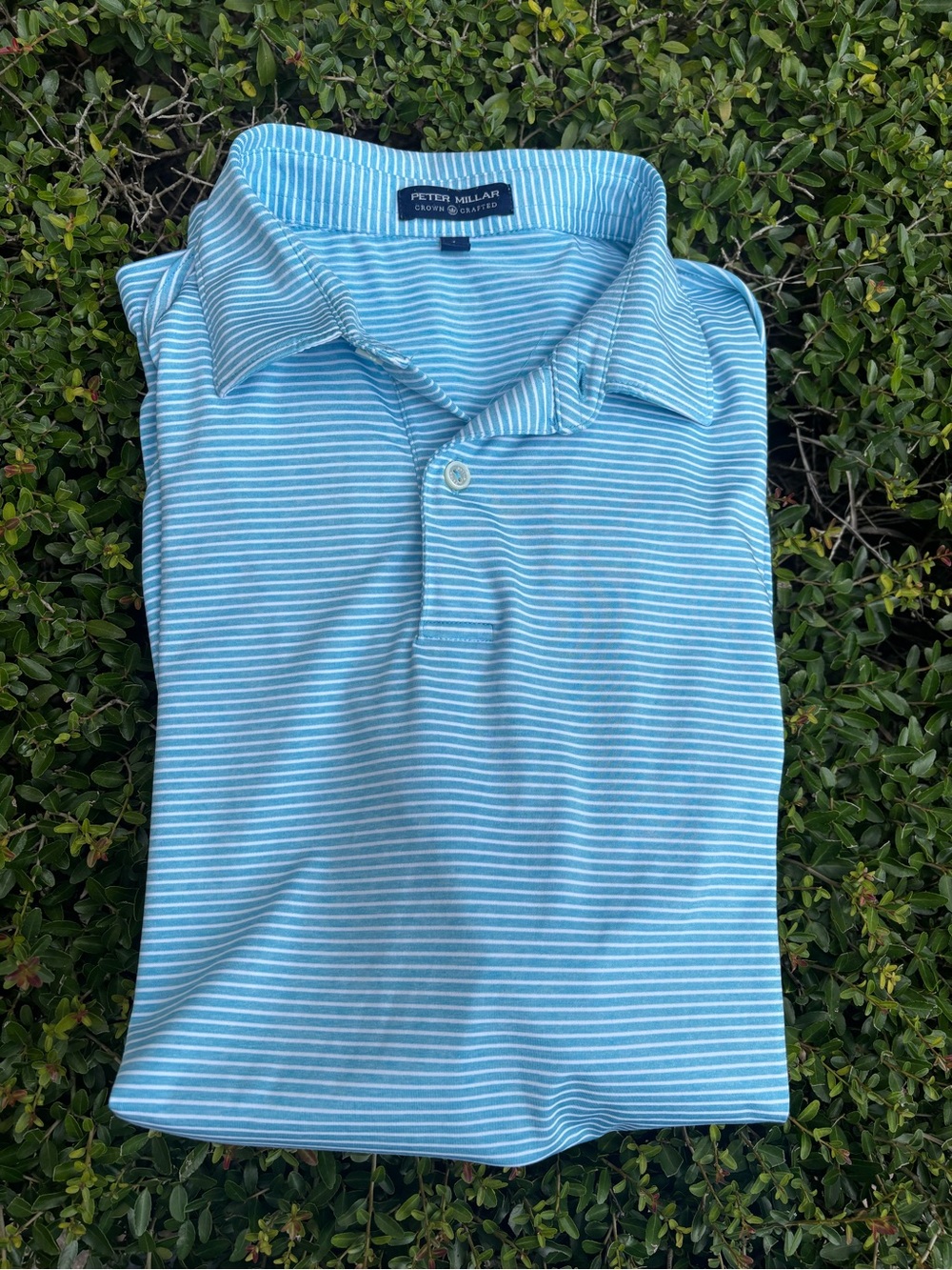 Peter Millar Crown Crafted Polo Mens L Blue Purple Striped Golf Shirt SS